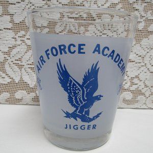 AIR FORCE ACADEMY Vintage Glass JIGGER Humor 10 oz. Cocktail Military Frosted